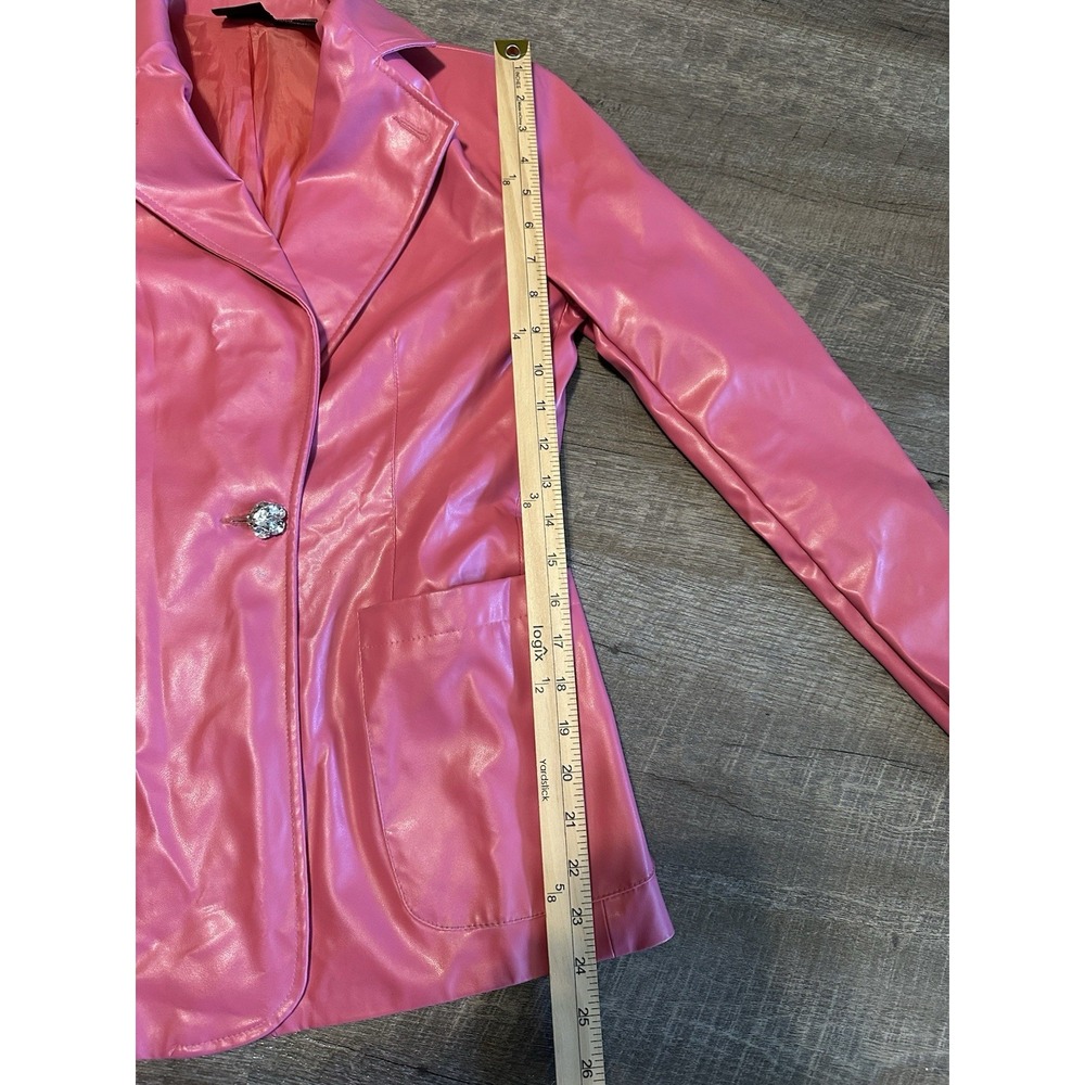 Vintage Shape Fx Bubblegum Pink Polyvinyl Blazer 10 Boss Babe Unique Retro - Picture 10 of 13